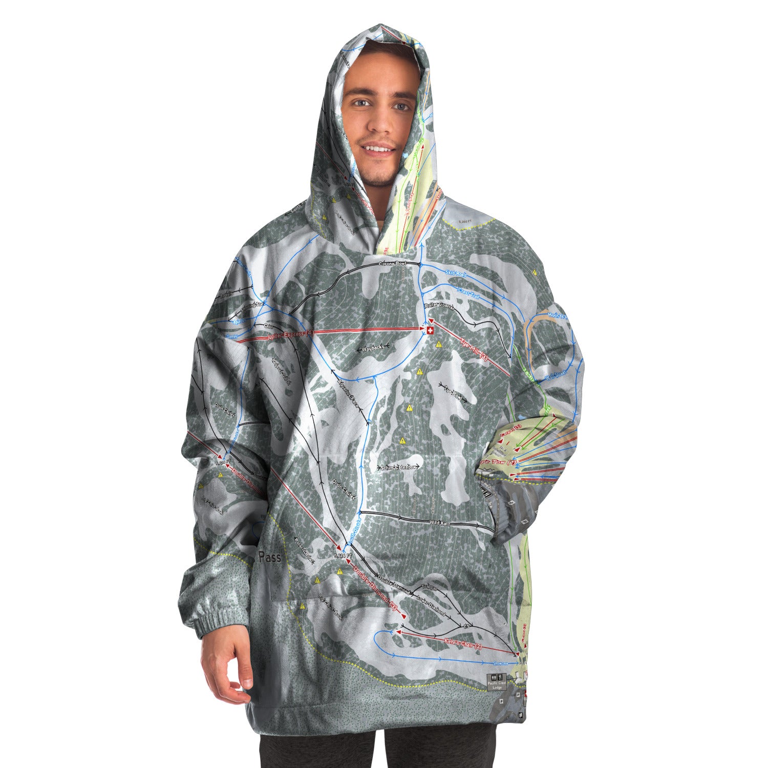 Stevens Pass, Washington Ski Trail Map - Snug Hoodie