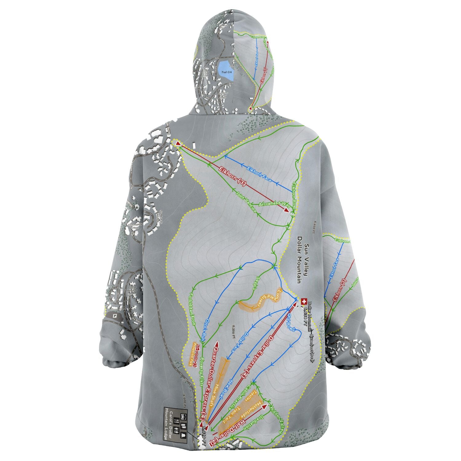 Sun Valley Dollar Mountain, Idaho Ski Trail Map Snug Hoodie