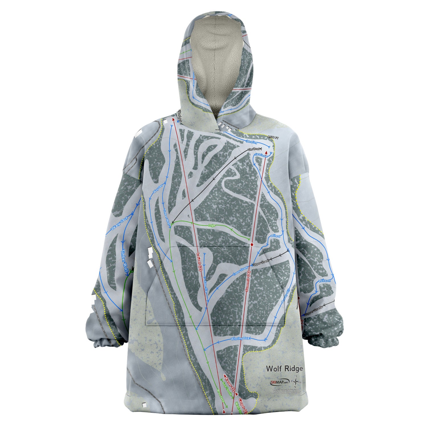 Wolf Ridge, North Carolina Ski Trail Map Snug Hoodie