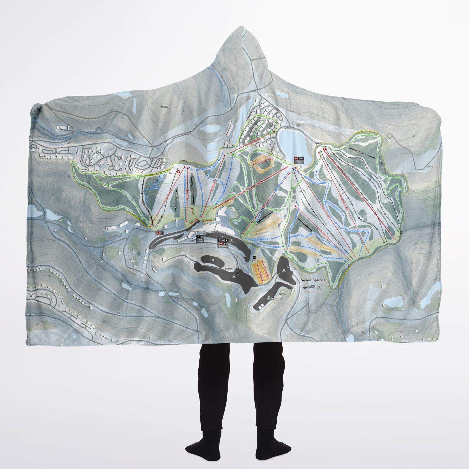 Seven Springs, Pennsylvania Ski Trail Map - Adult Hooded Blanket