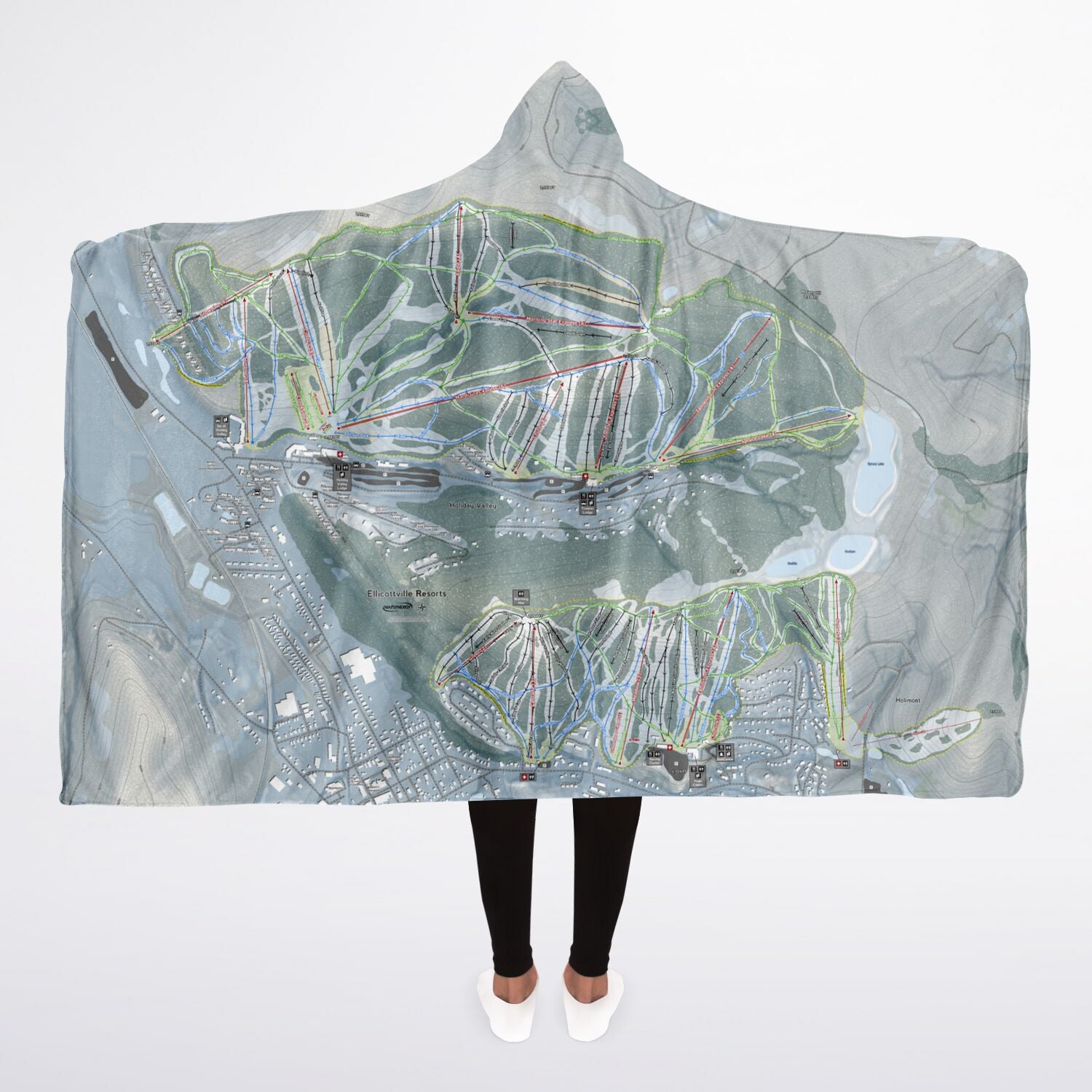 Holiday Valley Combo, New York Ski Trail Map - Adult Hooded Blanket