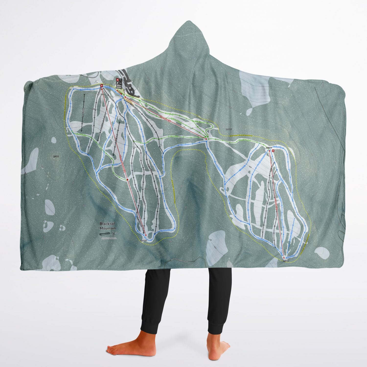 Blacktail, Montana Ski Trail Map - Youth Hooded Blanket