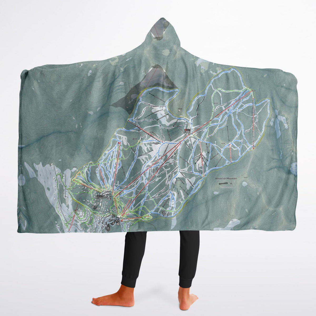 Whitefish Mountain, Montana Ski Trail Map - Youth Hooded Blanket