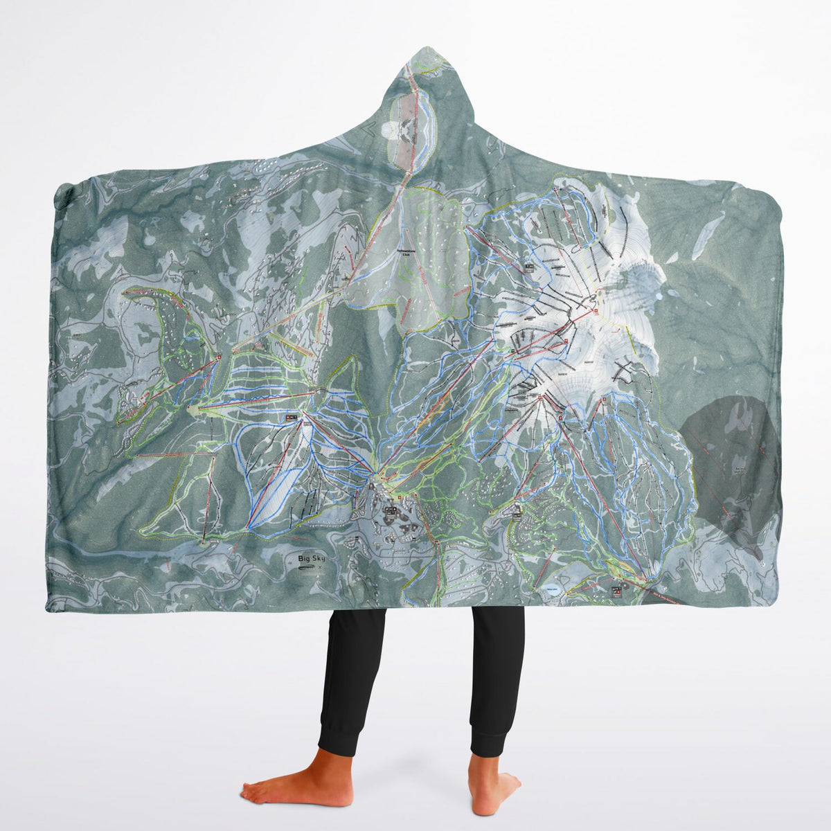 Big Sky, Montana Ski Trail Map - Youth Hooded Blanket