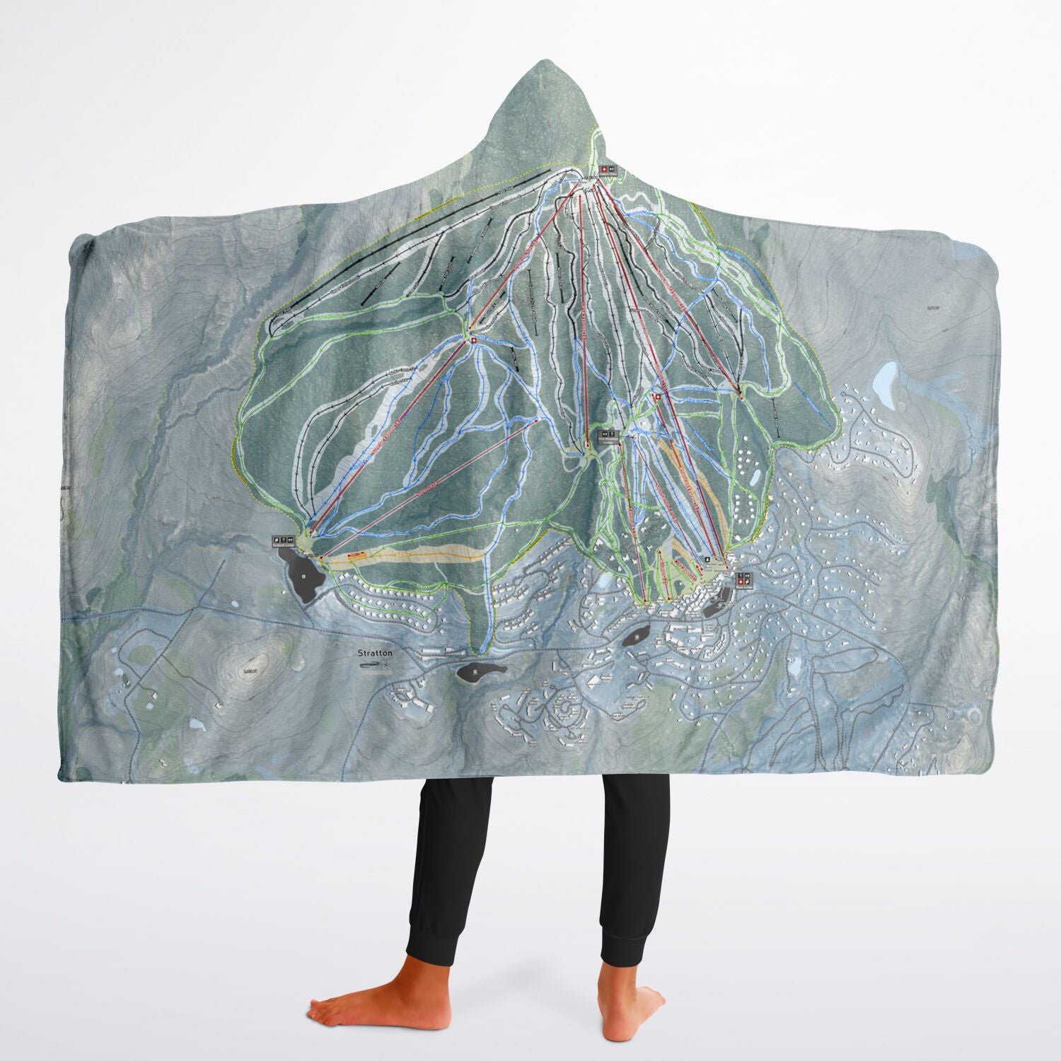 Stratton, Vermont Ski Trail Map - Youth Hooded Blanket