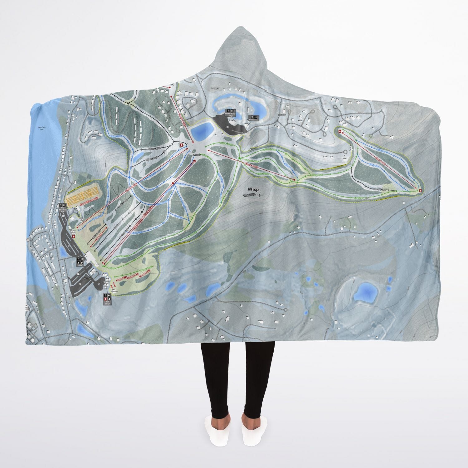 Wisp, Maryland Ski Trail Map - Adult Hooded Blanket