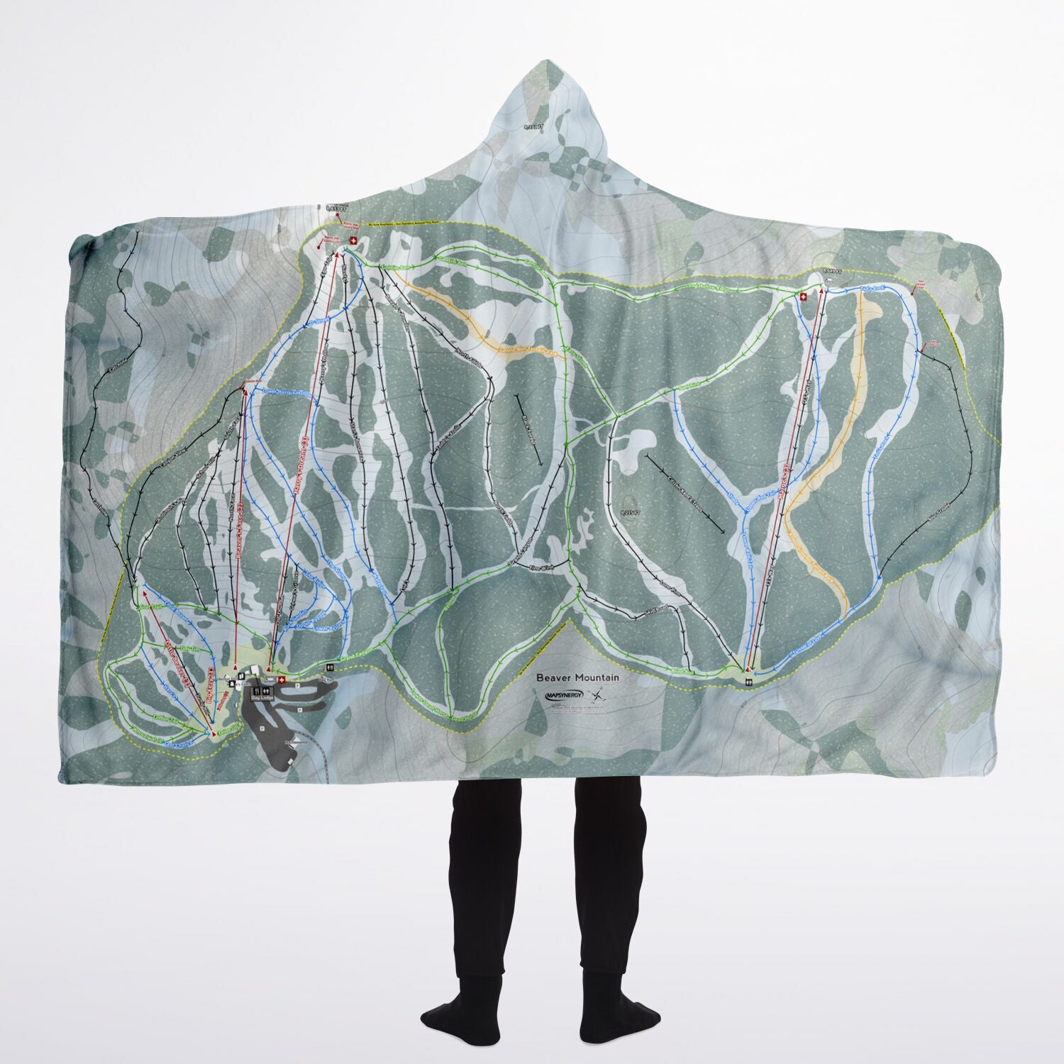 Beaver Mountain, Utah Ski Trail Map - Adult Hooded Blanket