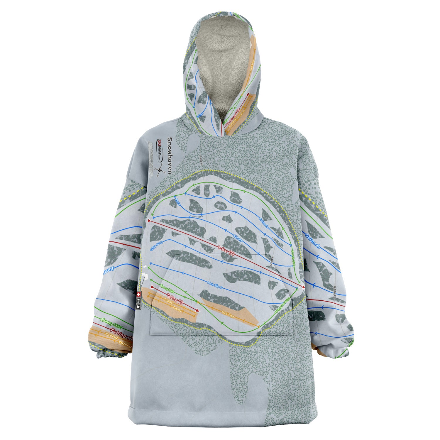 Snowhaven, Idaho Ski Trail Map Snug Hoodie