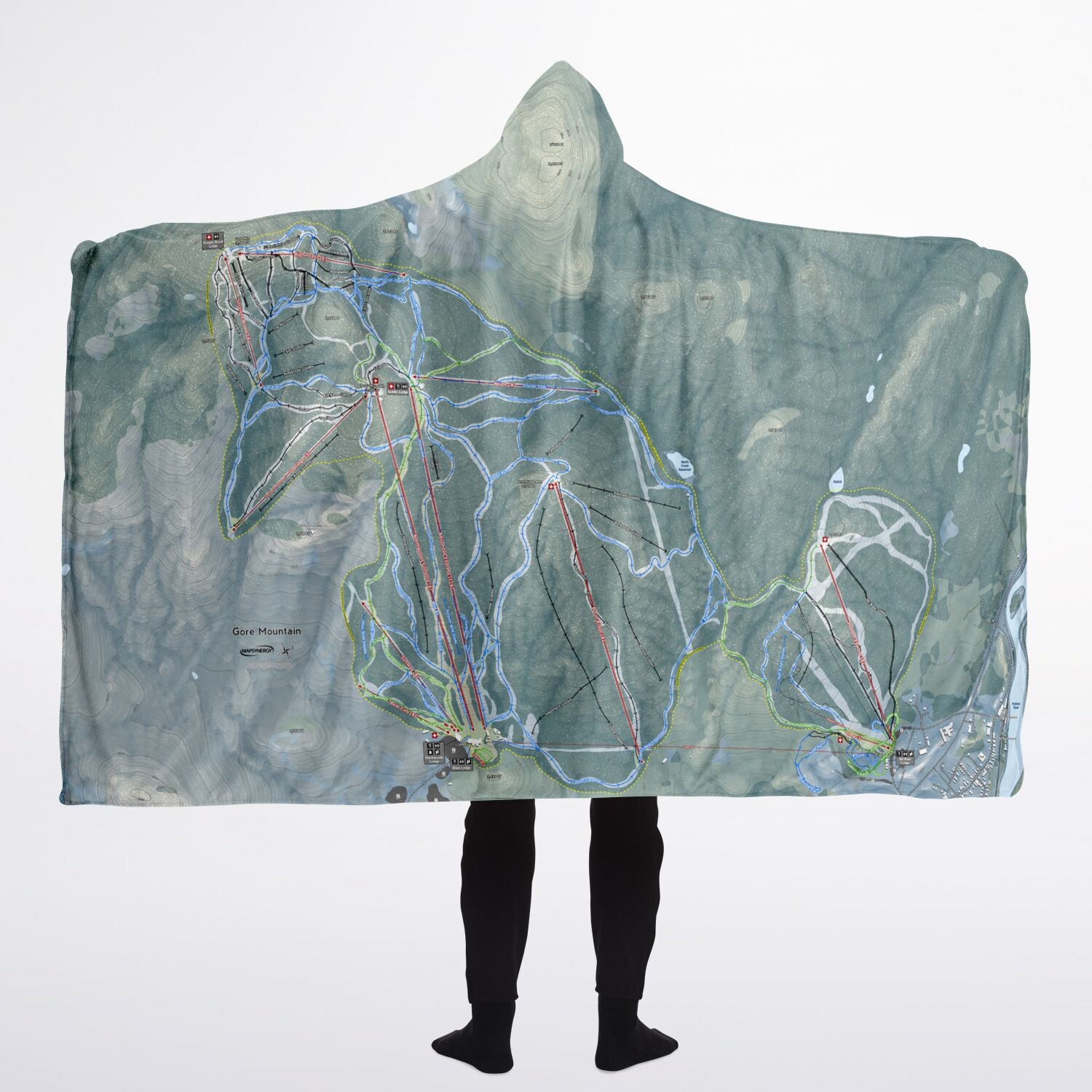 Gore Mountain, New York Ski Trail Map - Adult Hooded Blanket