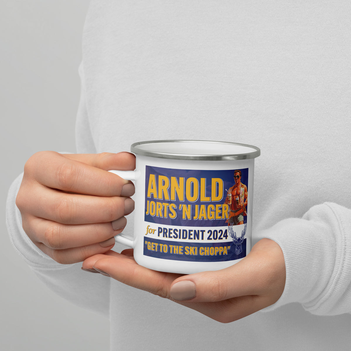 Arnold Jorts n&#39; Jager For President 2024 Enamel Mug