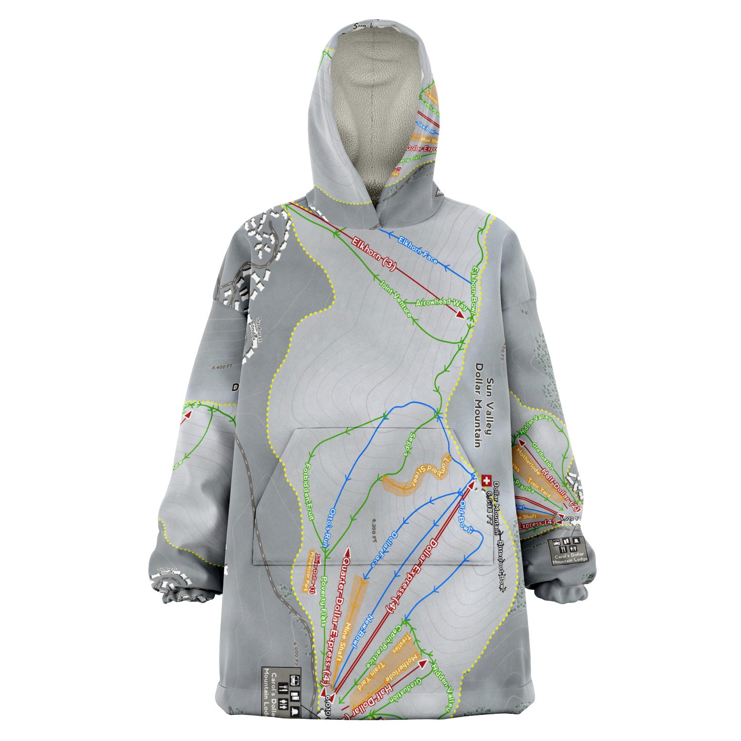 Sun Valley Dollar Mountain, Idaho Ski Trail Map Snug Hoodie