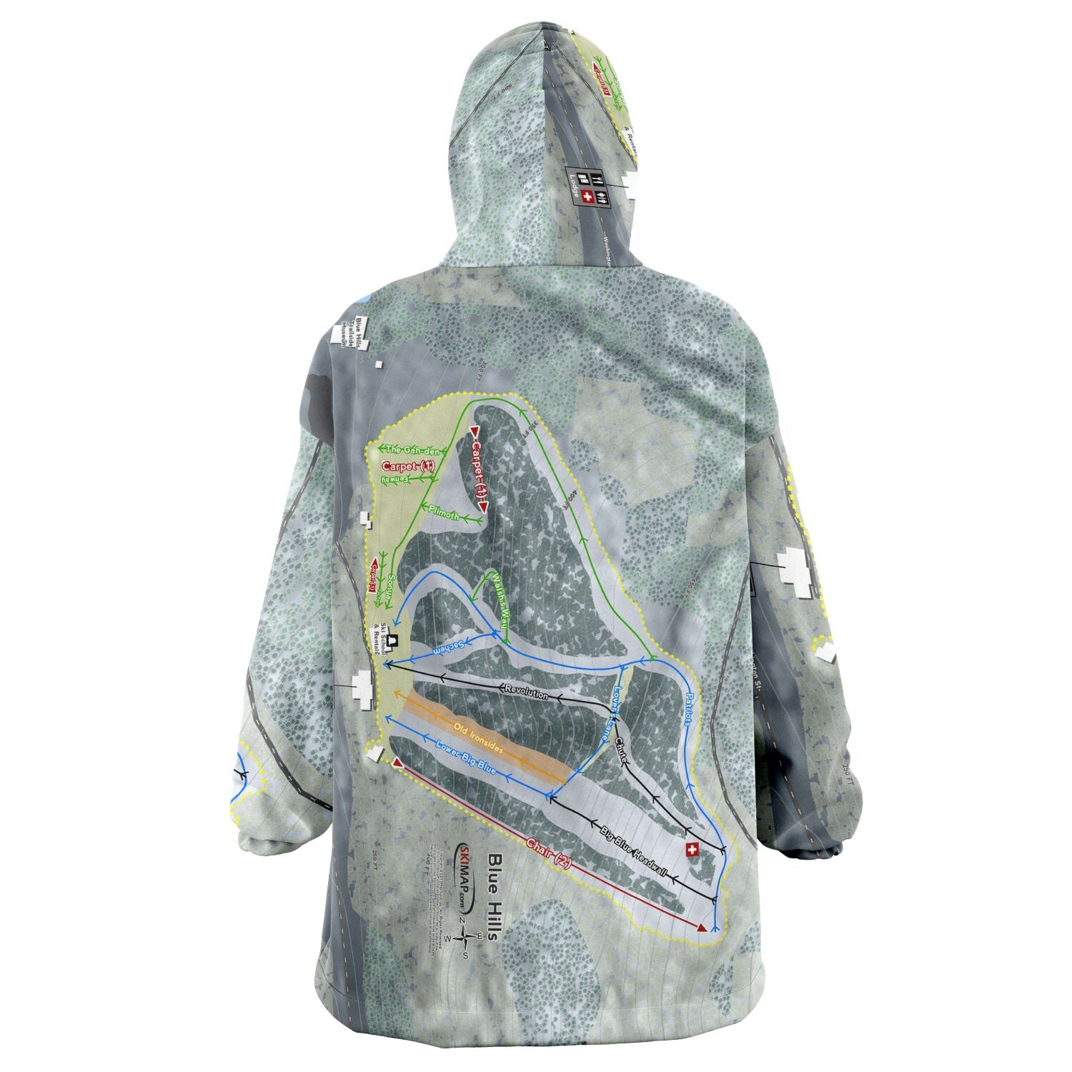 Blue Hills, Massachusetts Ski Trail Map Snug Hoodie