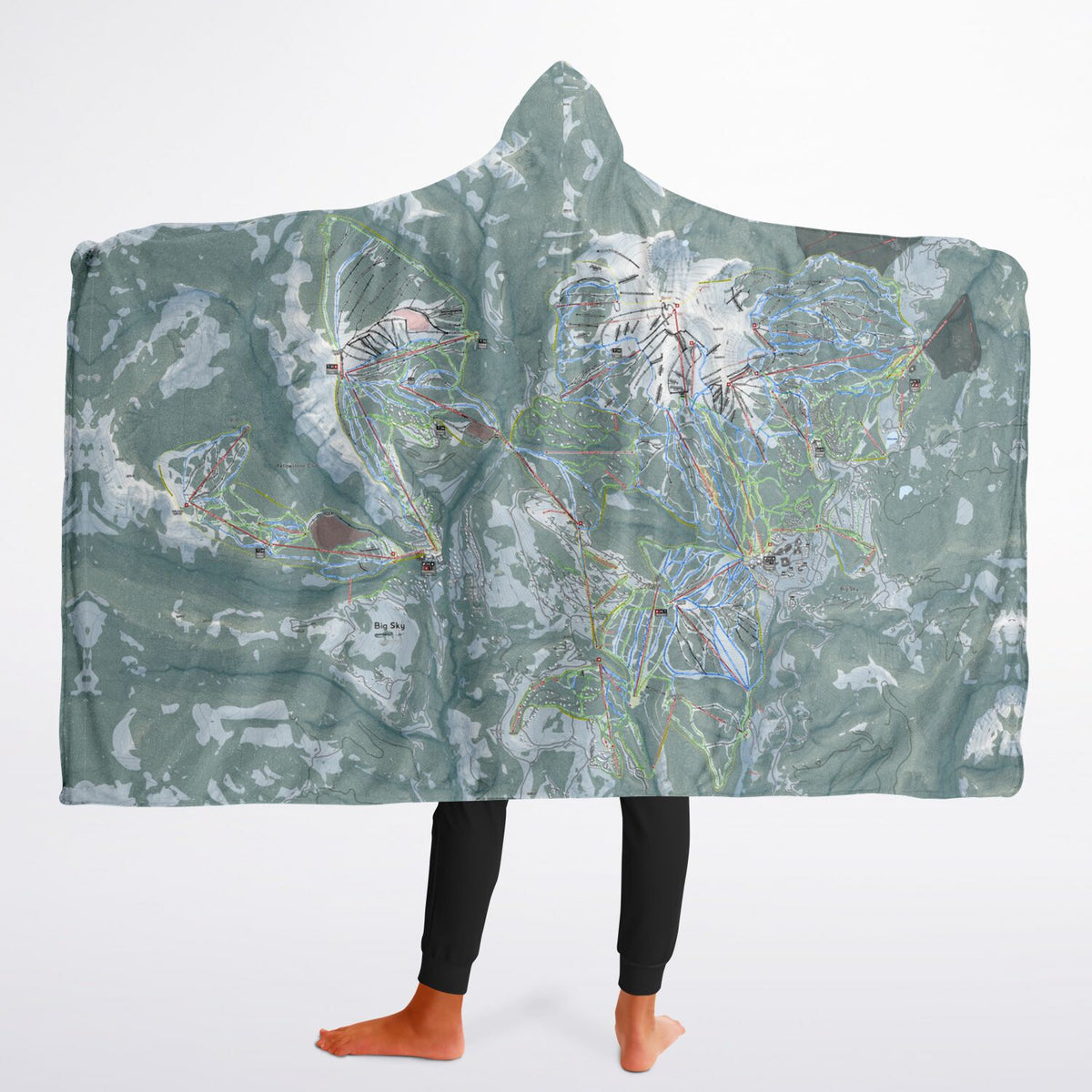 Big SkyCombo, Montana Ski Trail Map - Youth Hooded Blanket