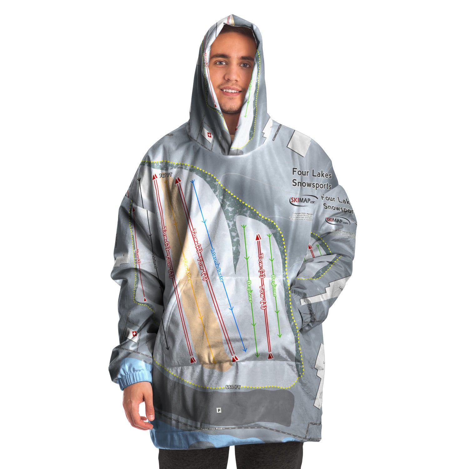 Four Lakes Snowsports, Illinois Ski Trail Map - Snug Hoodie