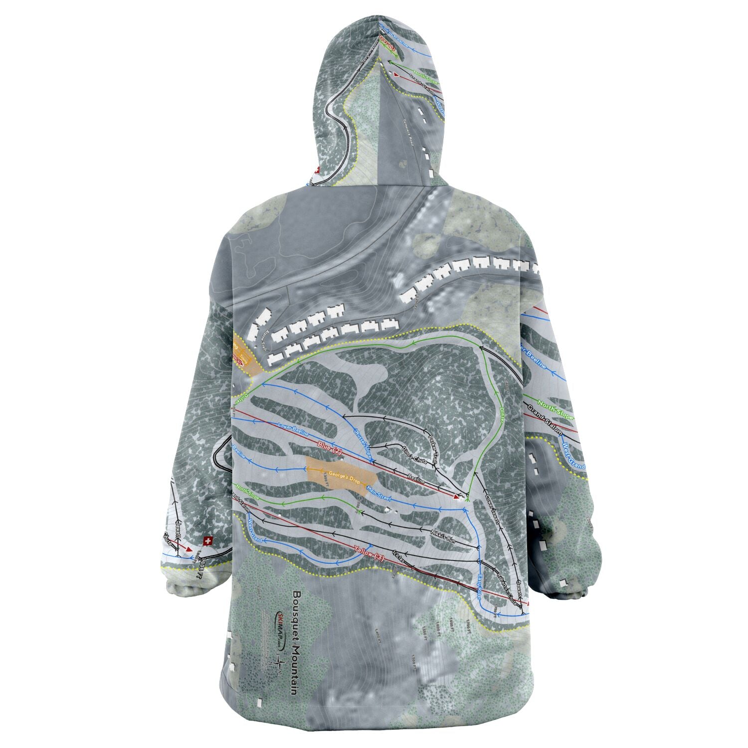 Bousquet Mountain, Massachusetts Ski Trail Map Snug Hoodie