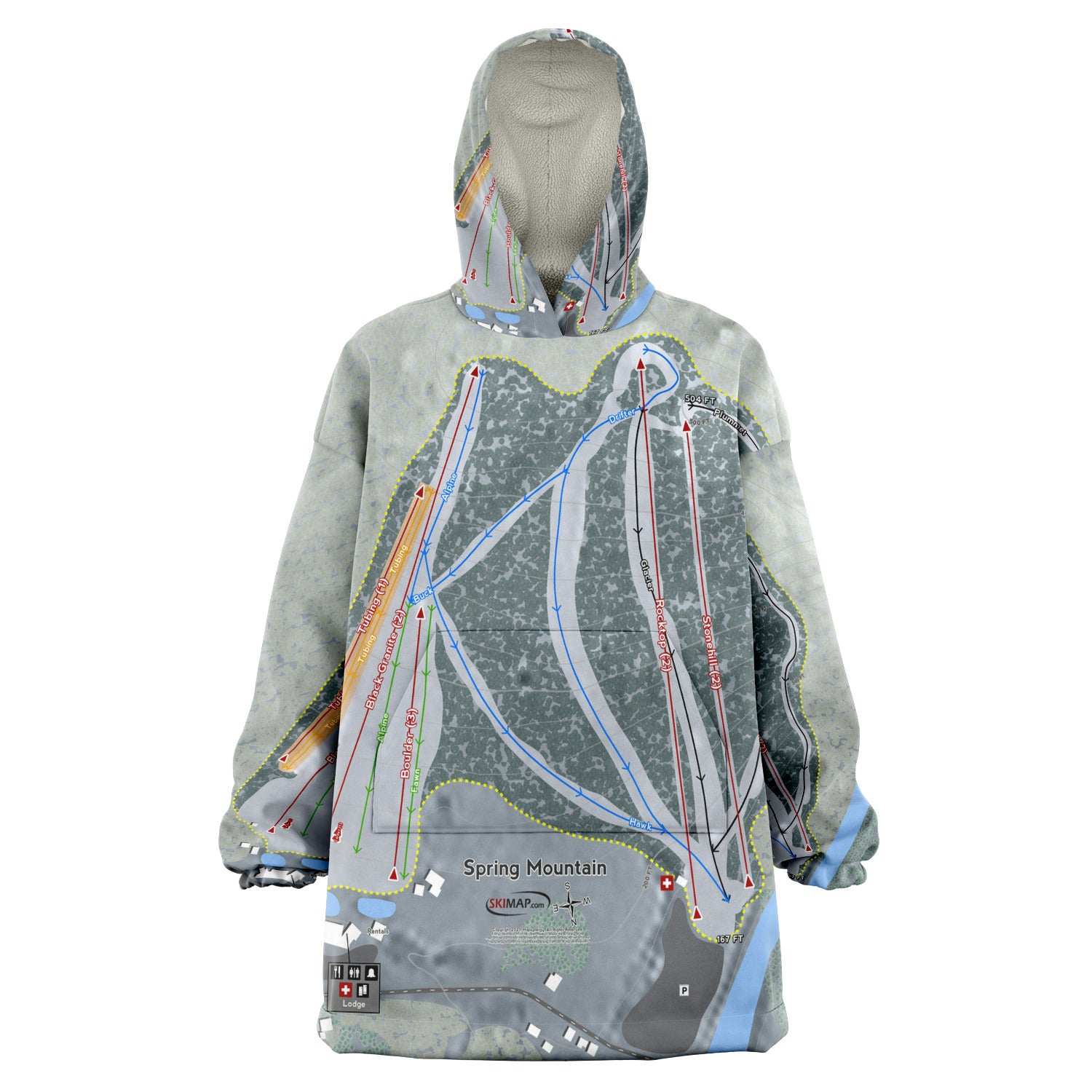 Spring Mountain, Pennsylvania Ski Trail Map Snug Hoodie