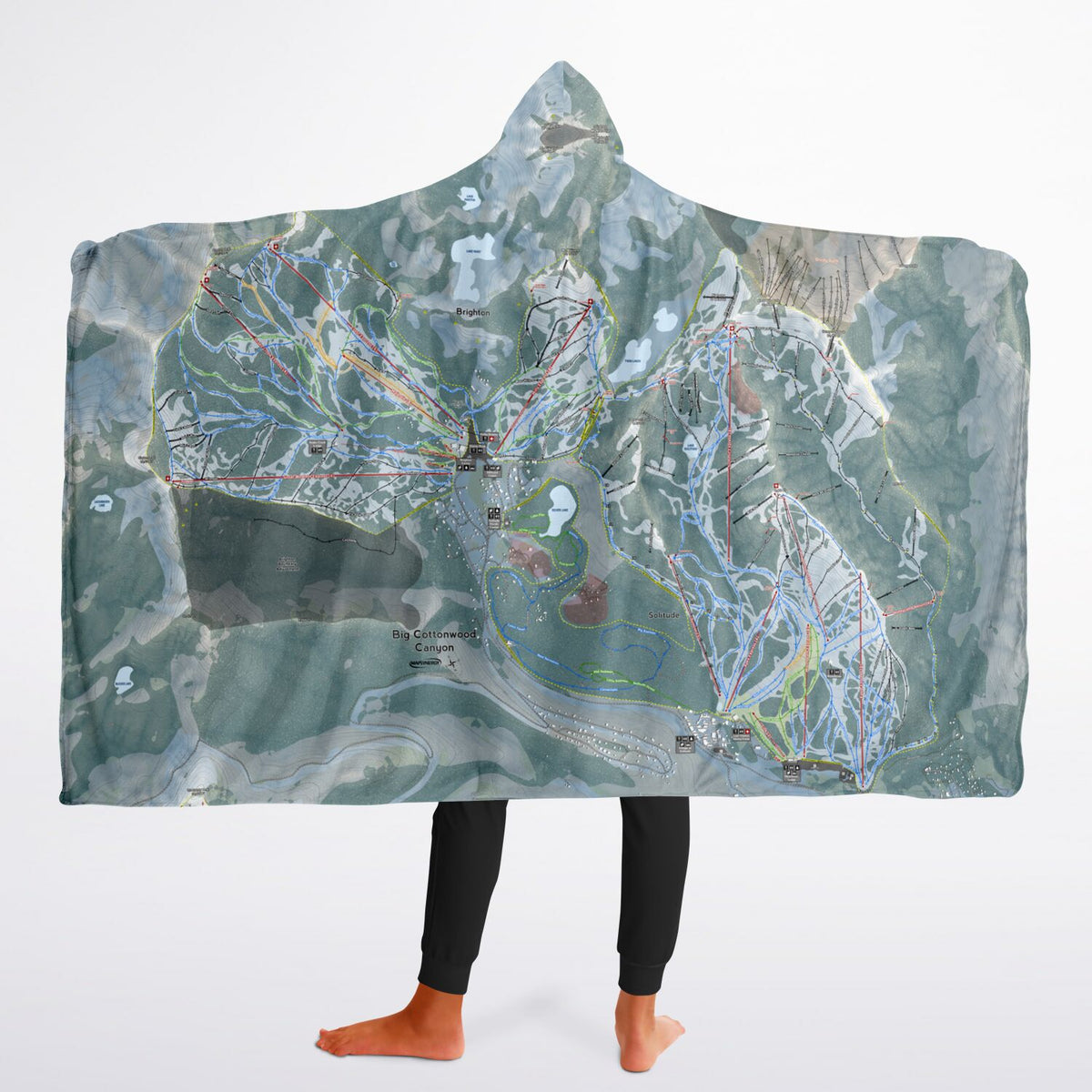 Big Cottonwood, Utah Ski Trail Map - Youth Hooded Blanket