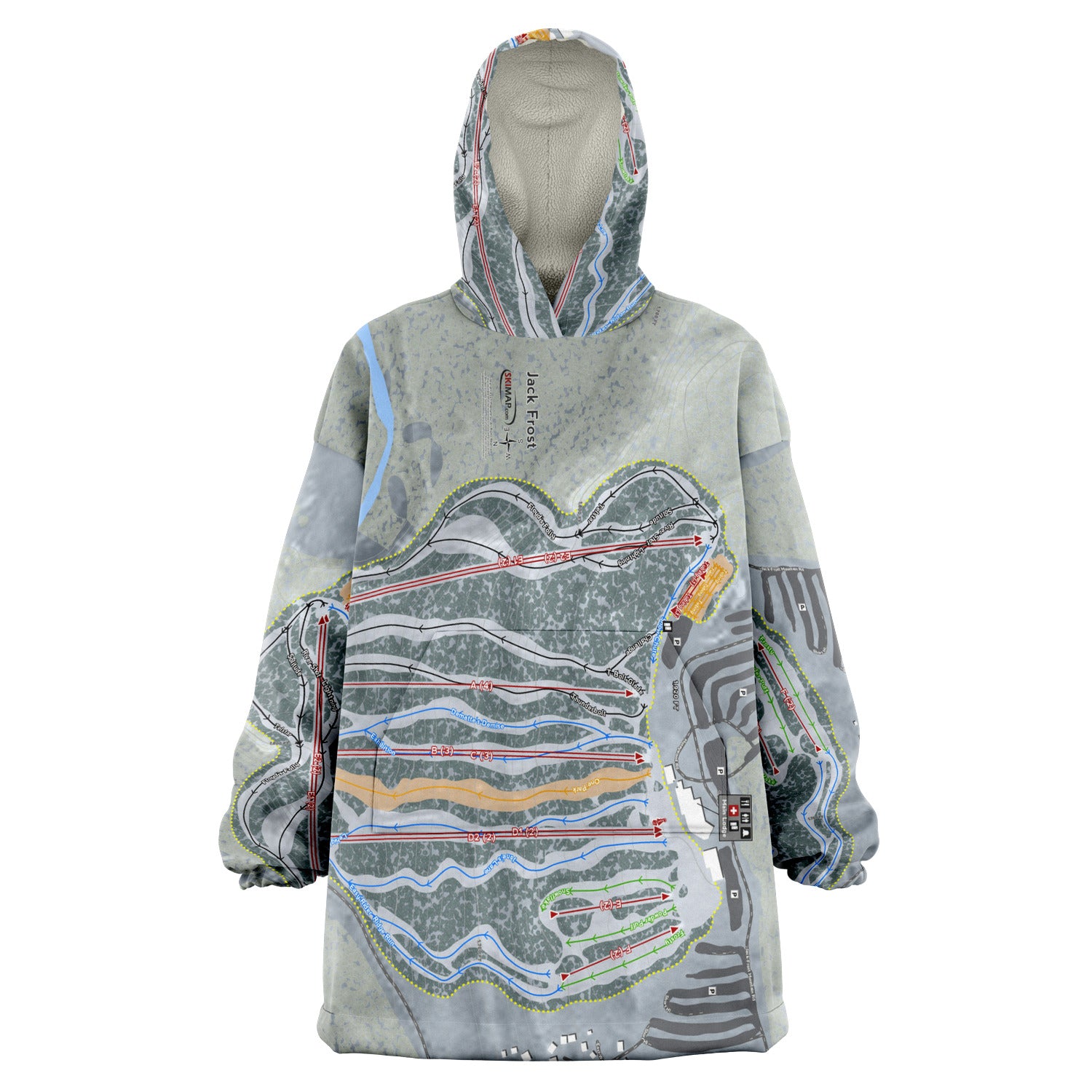 Jack Frost, Pennsylvania Ski Trail Map Snug Hoodie