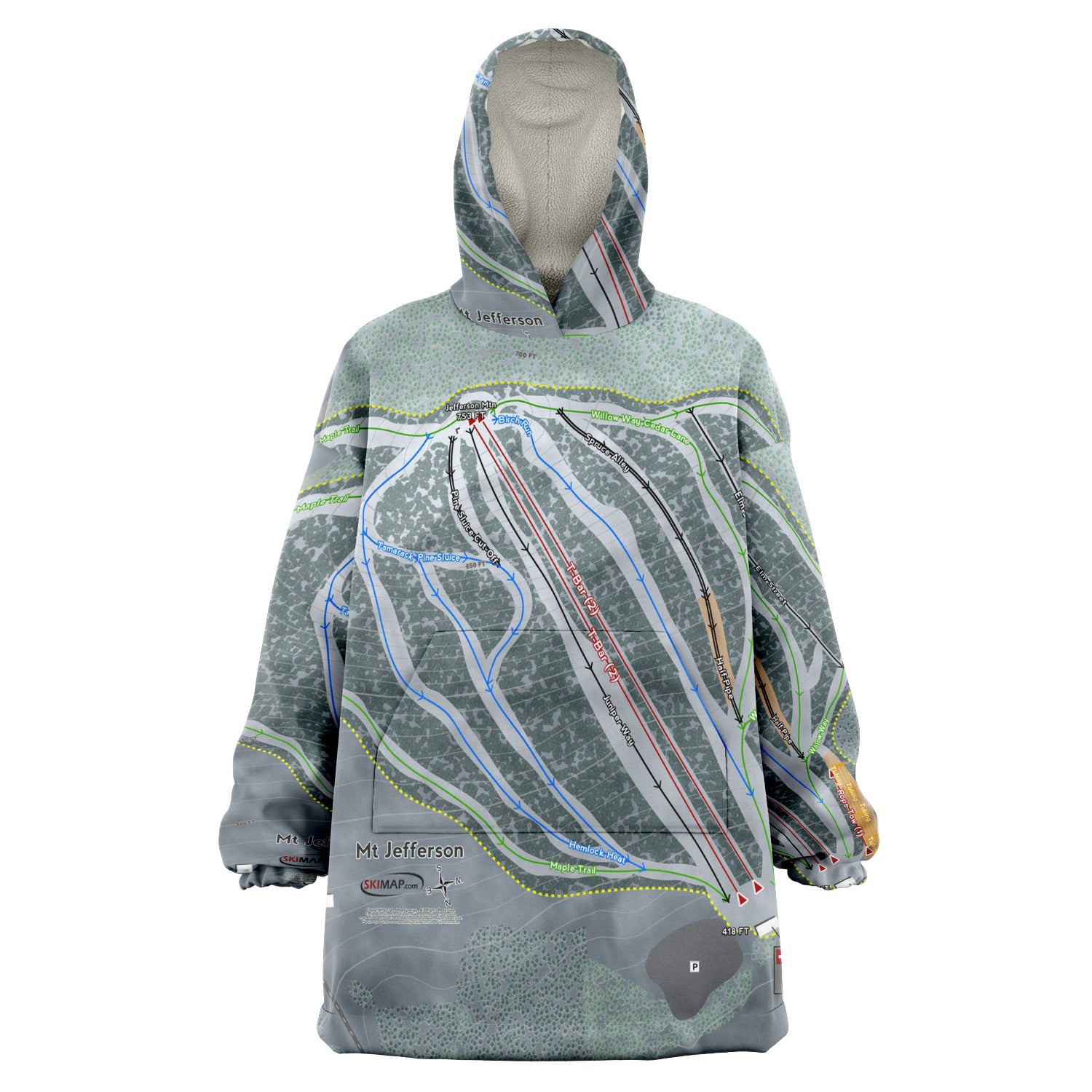 Mt Jefferson, Maine Ski Trail Map - Snug Hoodie