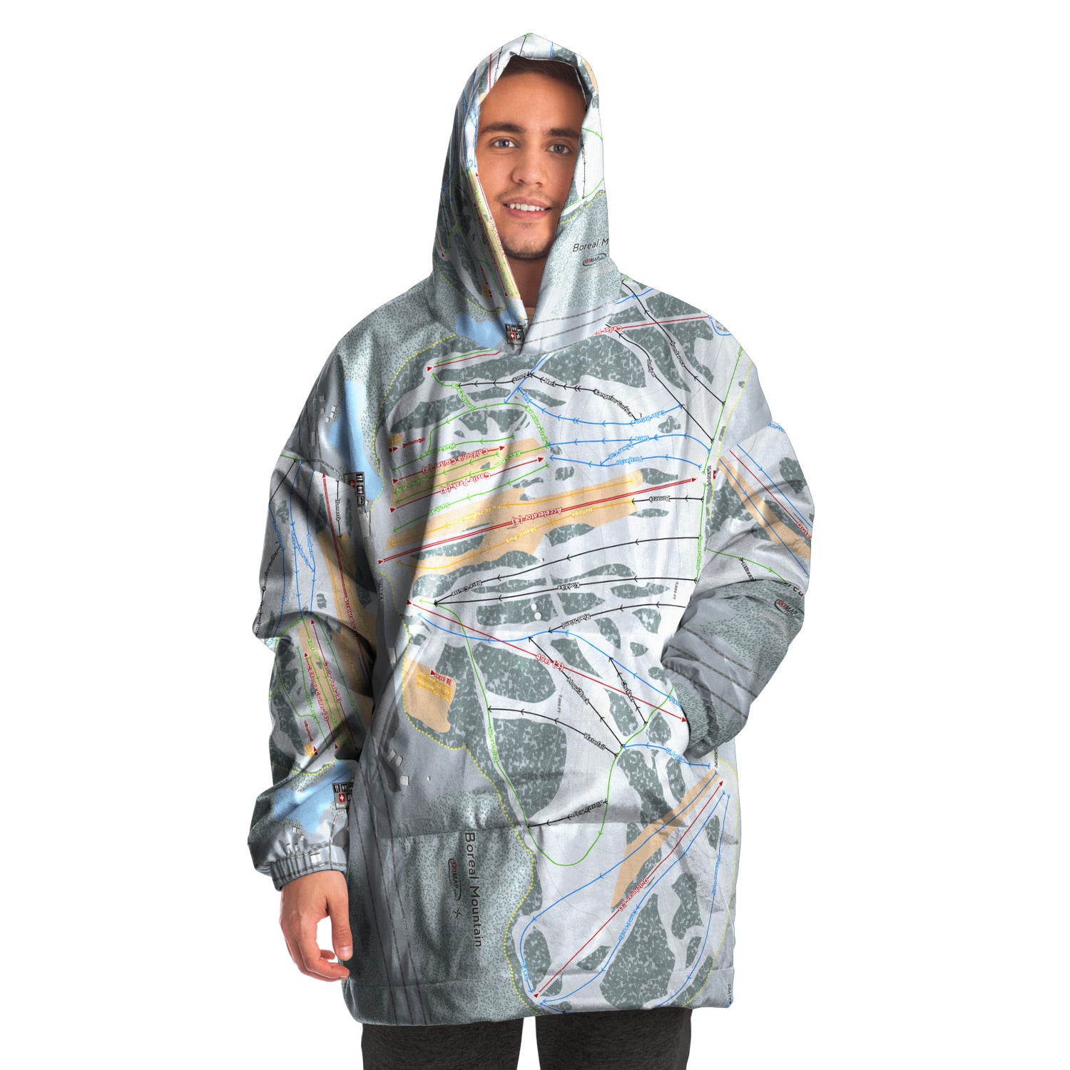 Boreal Mountain, California Ski Trail Map - Snug Hoodie