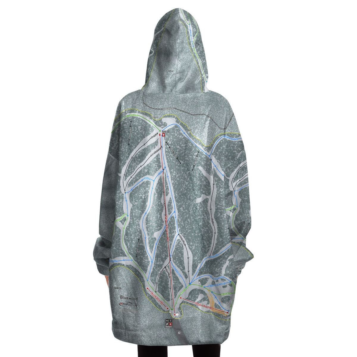 Bluewood, Washington Ski Trail Map Snug Hoodie