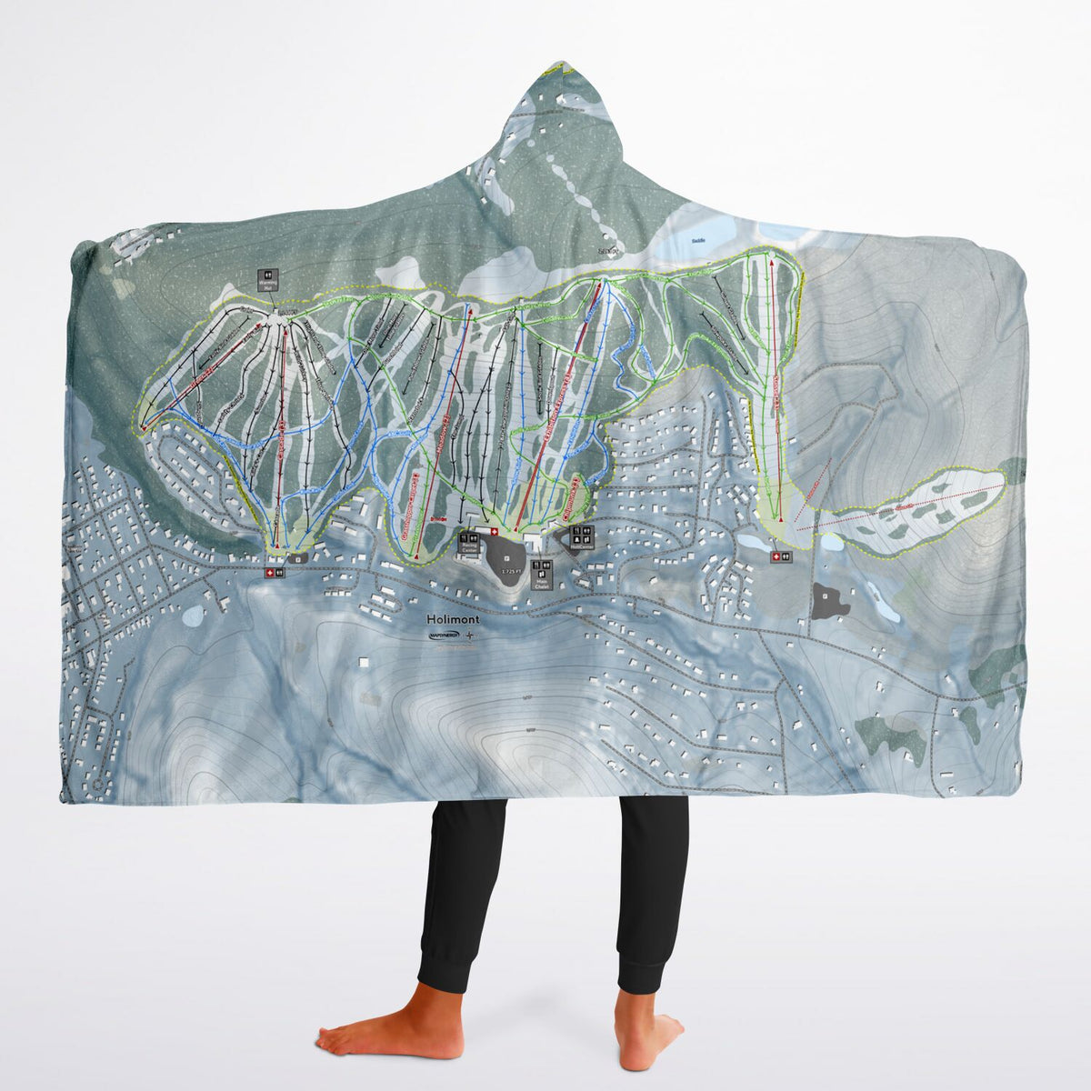 Holimont, New York Ski Trail Map - Youth Hooded Blanket