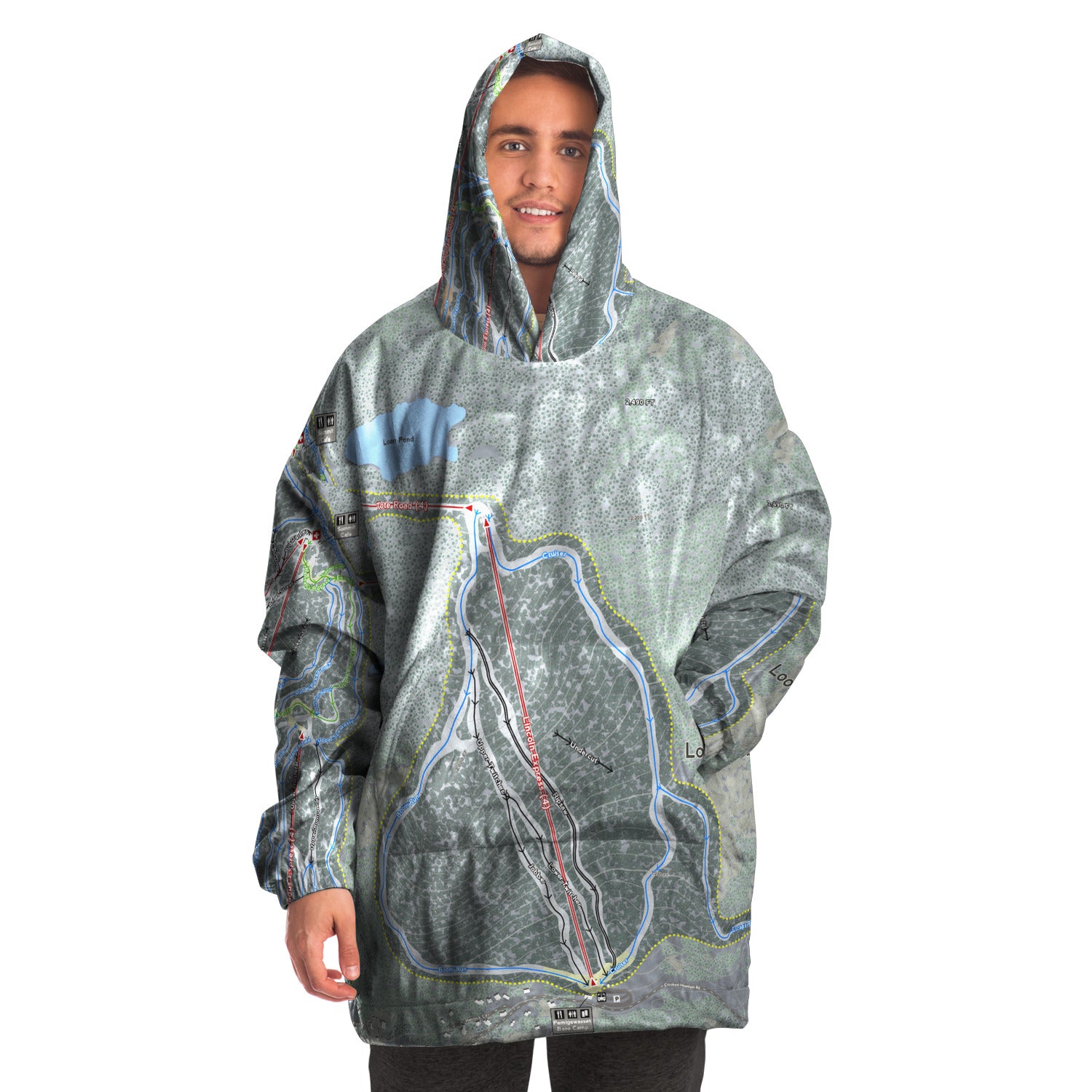 Loon Mountain, New Hampshire Ski Trail Map - Snug Hoodie