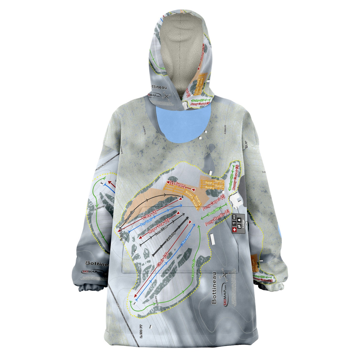 Bottineau, North Dakota Ski Trail Map Snug Hoodie