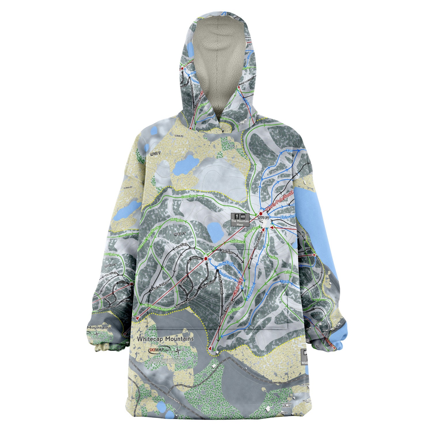 Whitecap Mountains, Wisconsin Ski Trail Map - Snug Hoodie