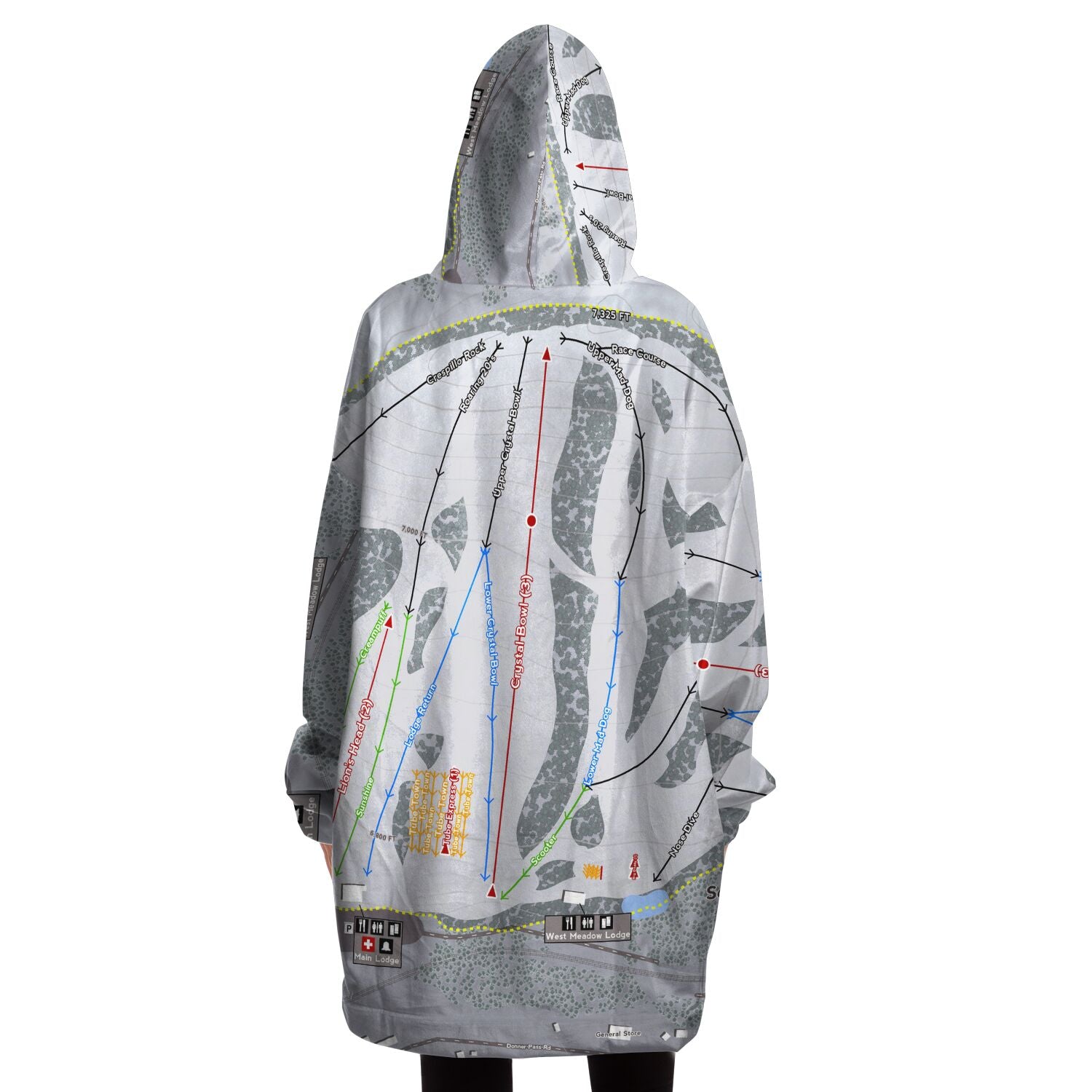 Soda Springs, California Ski Trail Map - Snug Hoodie