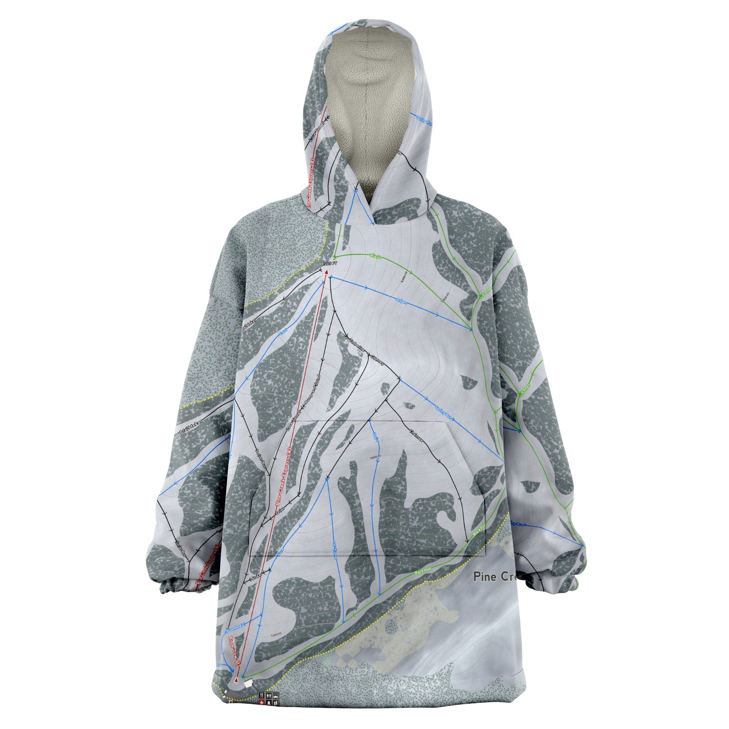 Pine Creek, Wyoming Ski Trail Map Snug Hoodie