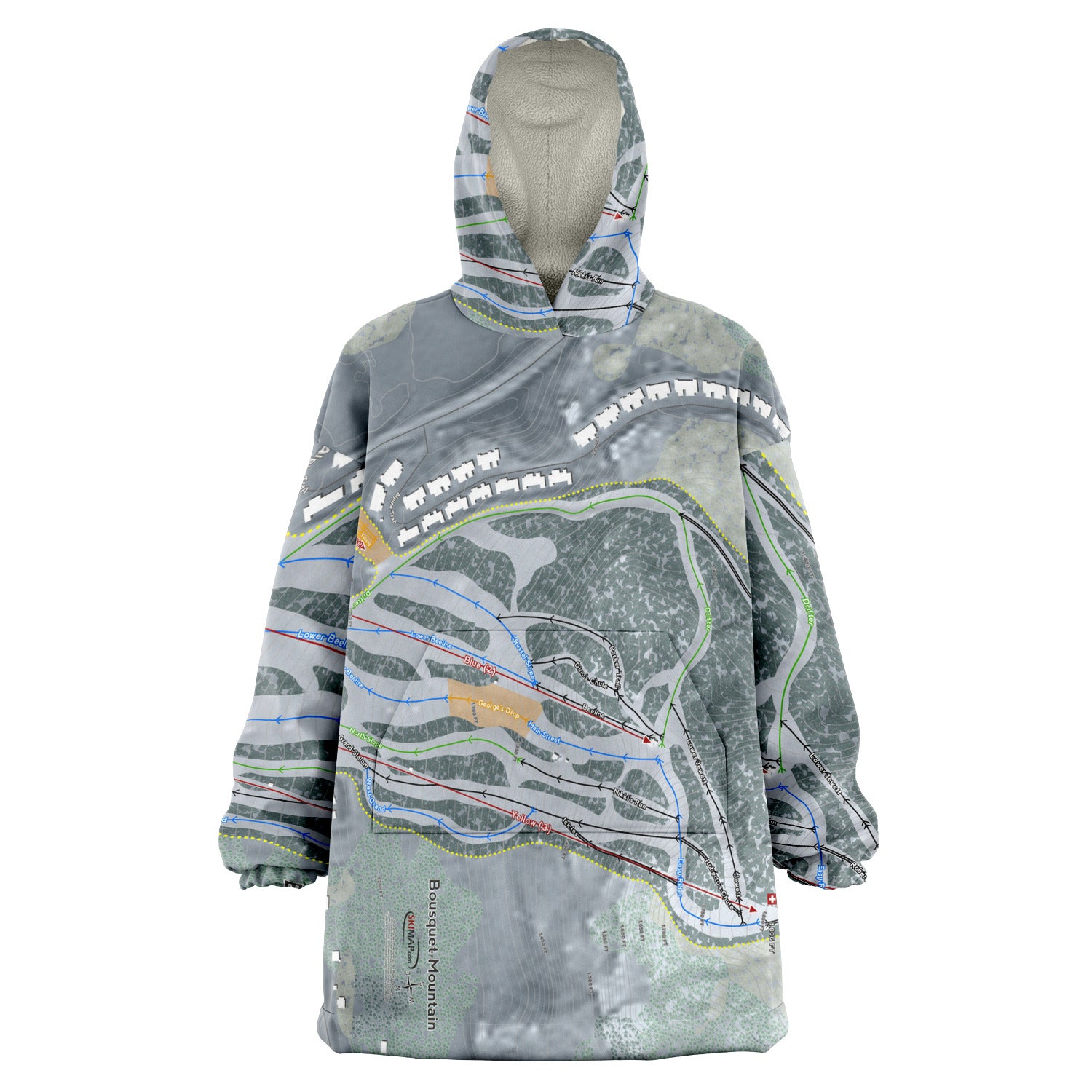 Bousquet, Massachusetts Ski Trail Map Snug Hoodie