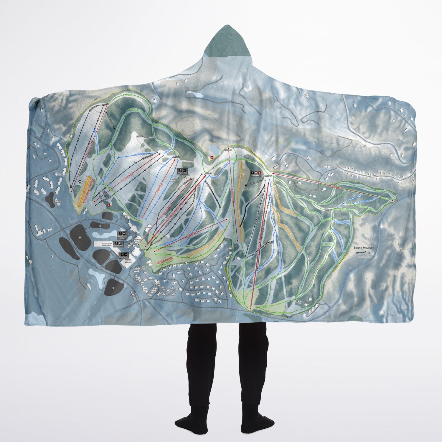 Boyne Mountain, Michgan Ski Trail Map - Adult Hooded Blanket