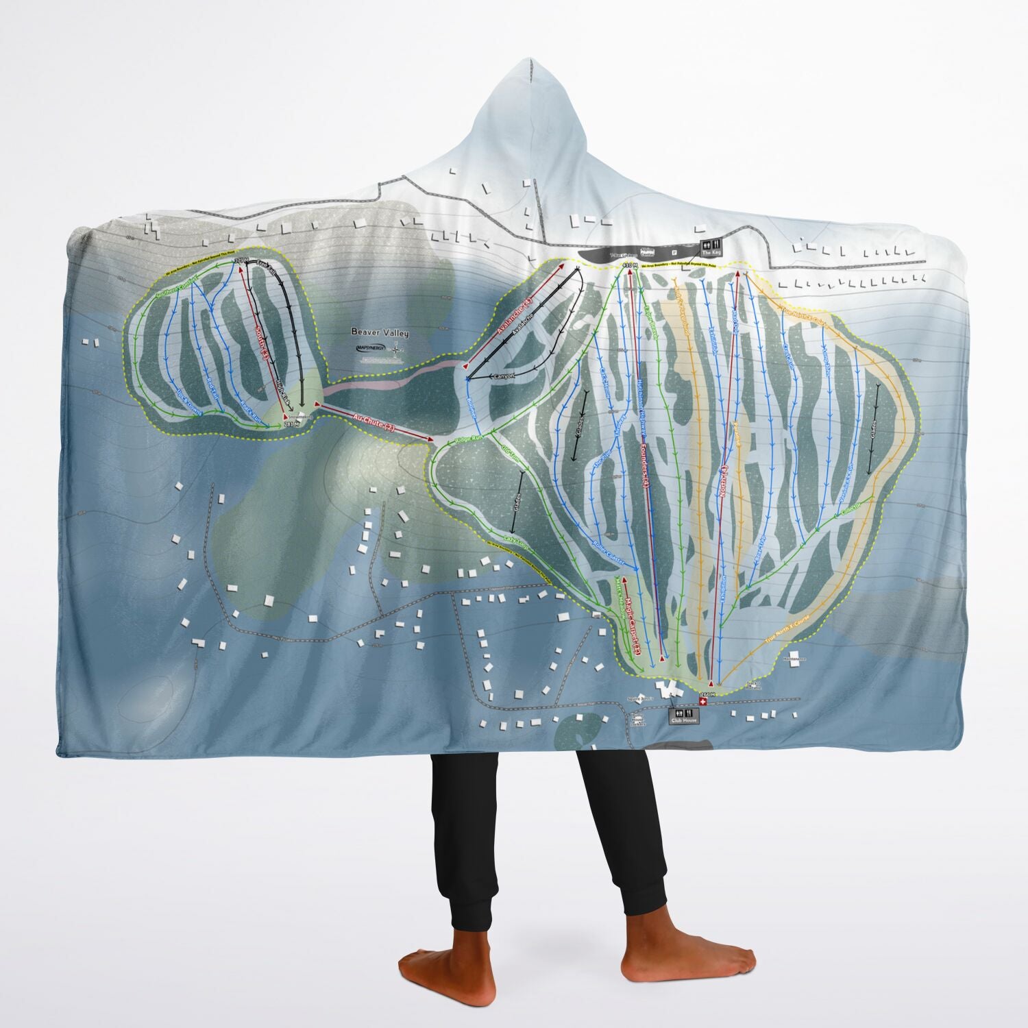 Beaver Valley, Ontario Ski Trail Map - Youth Hooded Blanket