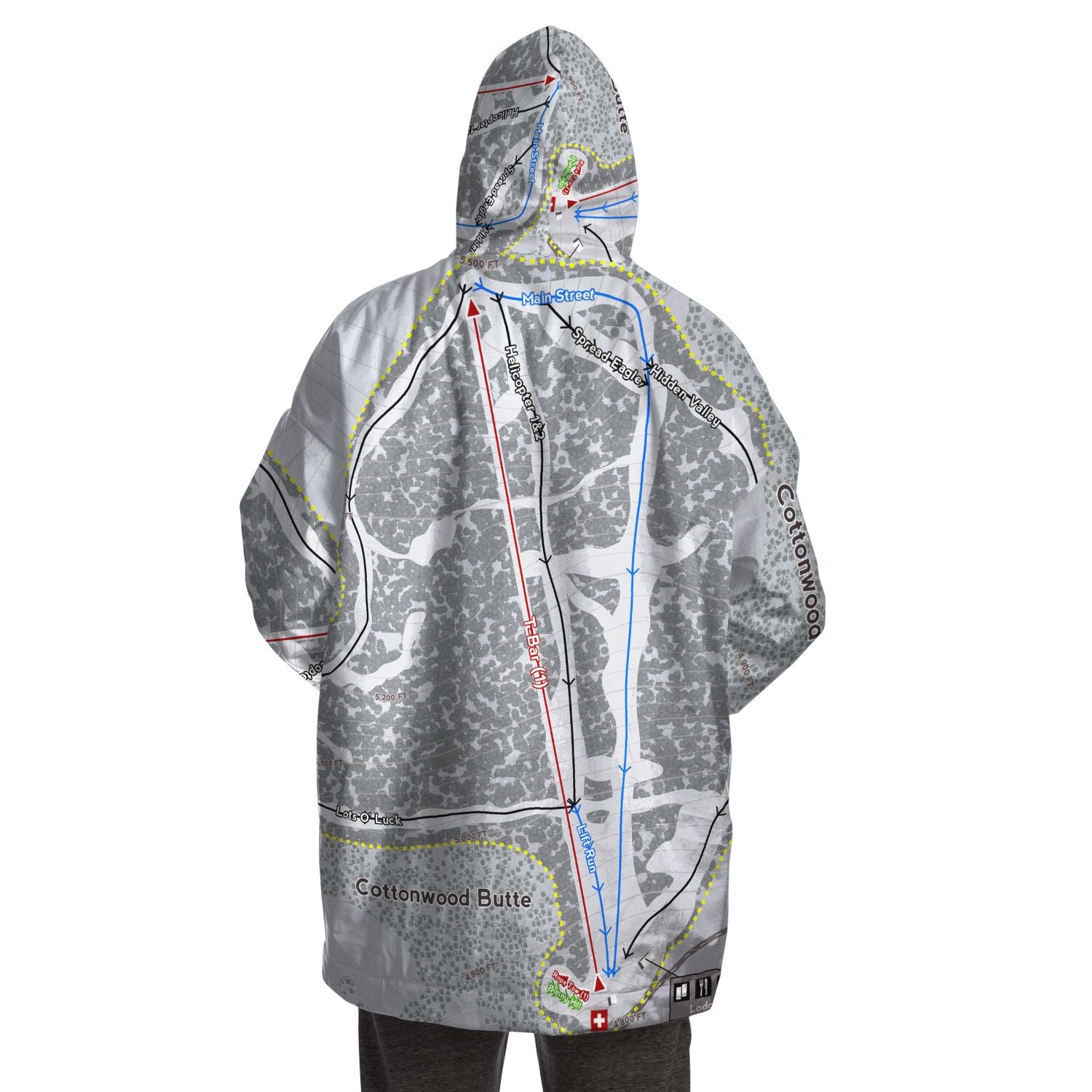 Cottonwood Butte, Idaho Ski Trail Map Snug Hoodie