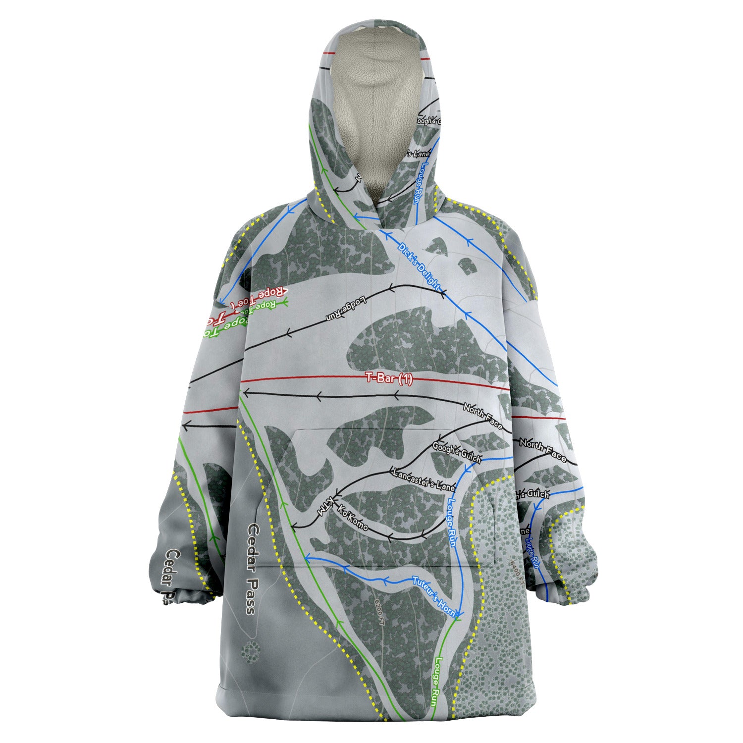 Cedar Pass, California Ski Trail Map - Snug Hoodie