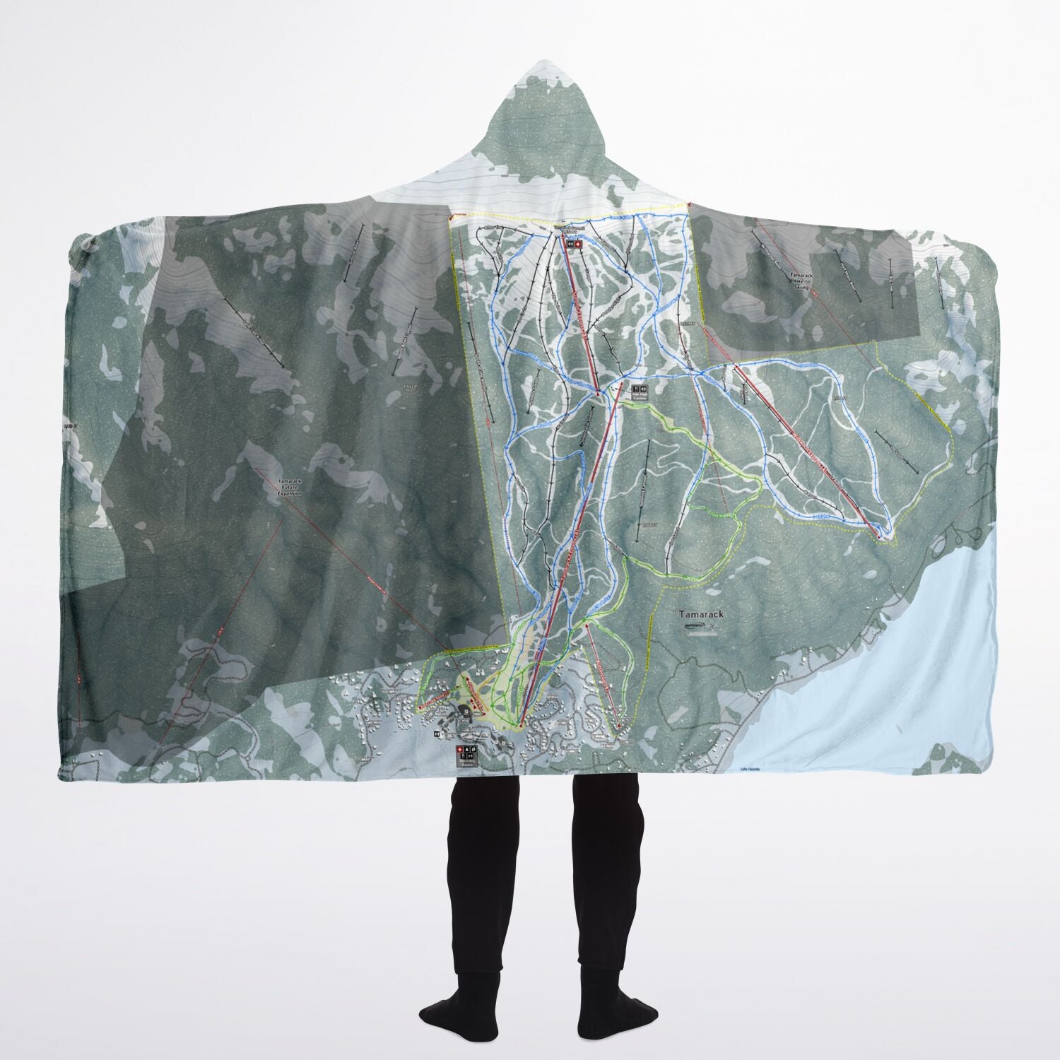 Tamarack, Idaho Ski Trail Map - Adult Hooded Blanket