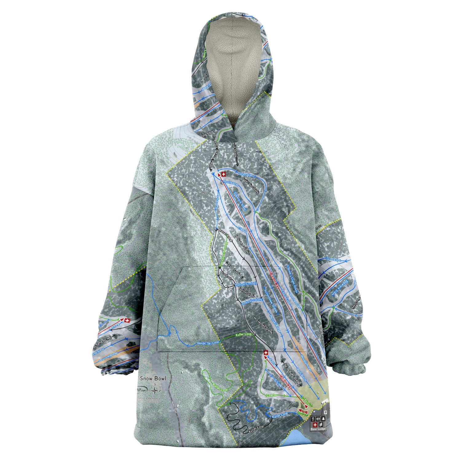 Camden Snow Bowl, Maine Ski Trail Map - Snug Hoodie