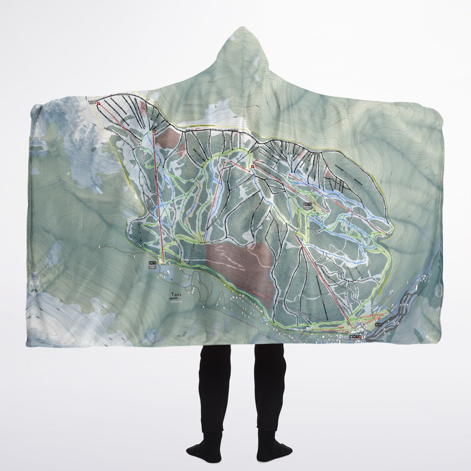 Taos, New Mexico Ski Trail Map - Adult Hooded Blanket