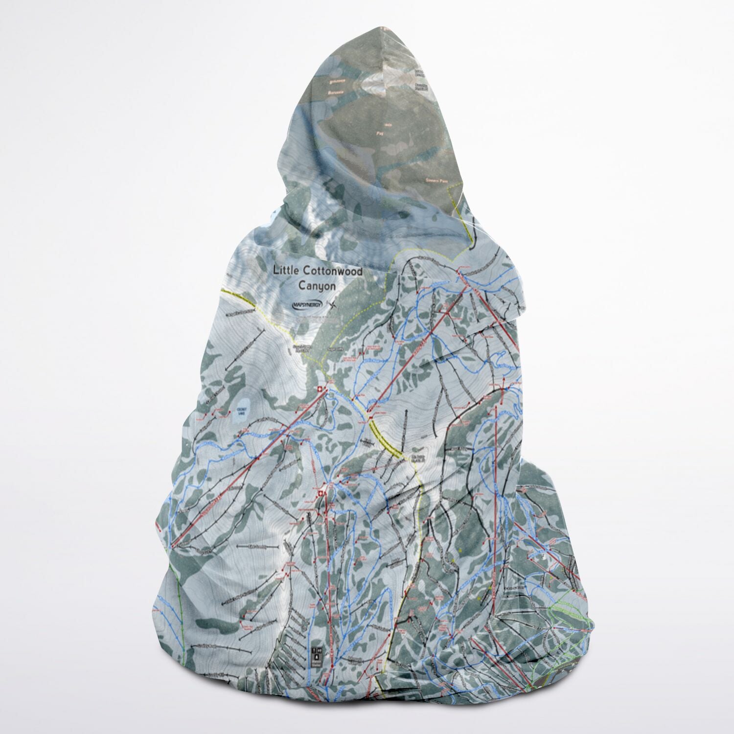 Little Cottonwood, Utah Ski Trail Map - Adult Hooded Blanket