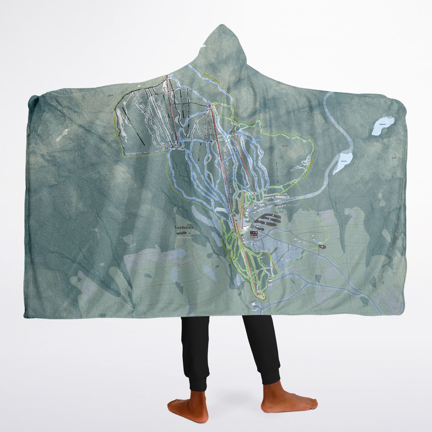 Saddleback, Maine Ski Trail Map - Youth Hooded Blanket