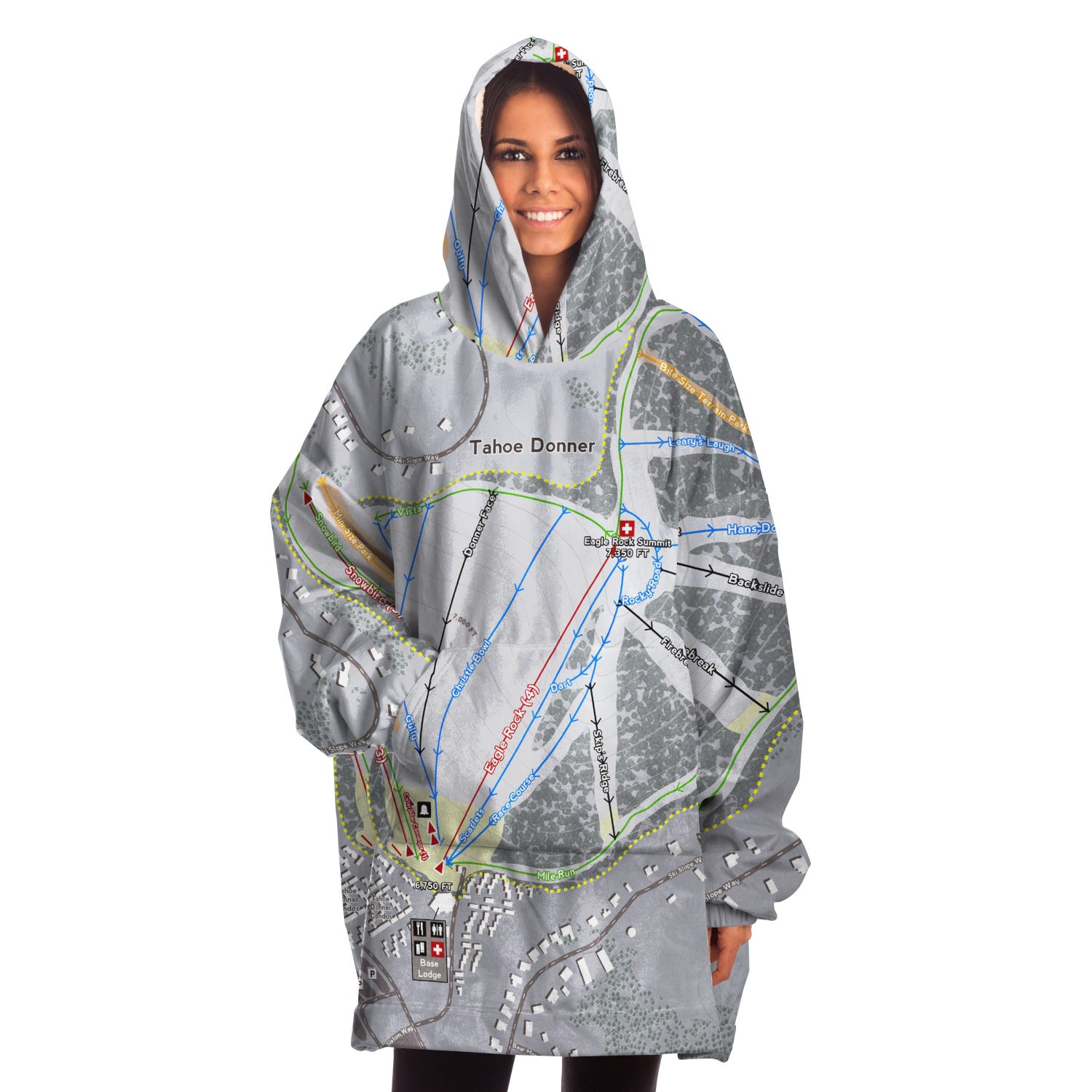 Tahoe Donner, California Ski Trail Map - Snug Hoodie