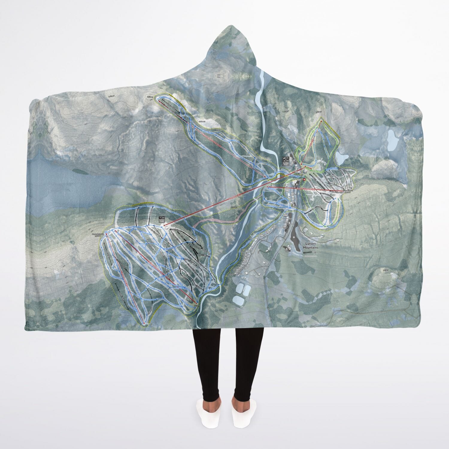 Lutsen Mountains, Minnesota Ski Trail Map - Adult Hooded Blanket