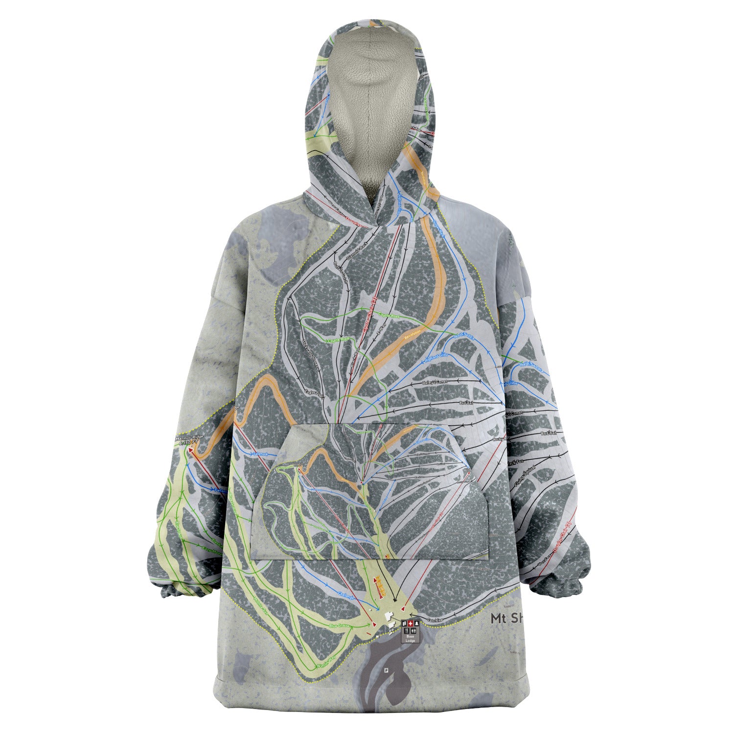 Mt. Shasta, California Ski Trail Map - Snug Hoodie