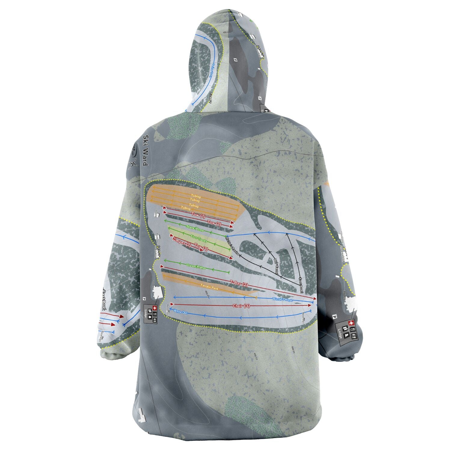 SKI WARD, MASSACHUSETTS SKI TRAIL MAP Snug Hoodie