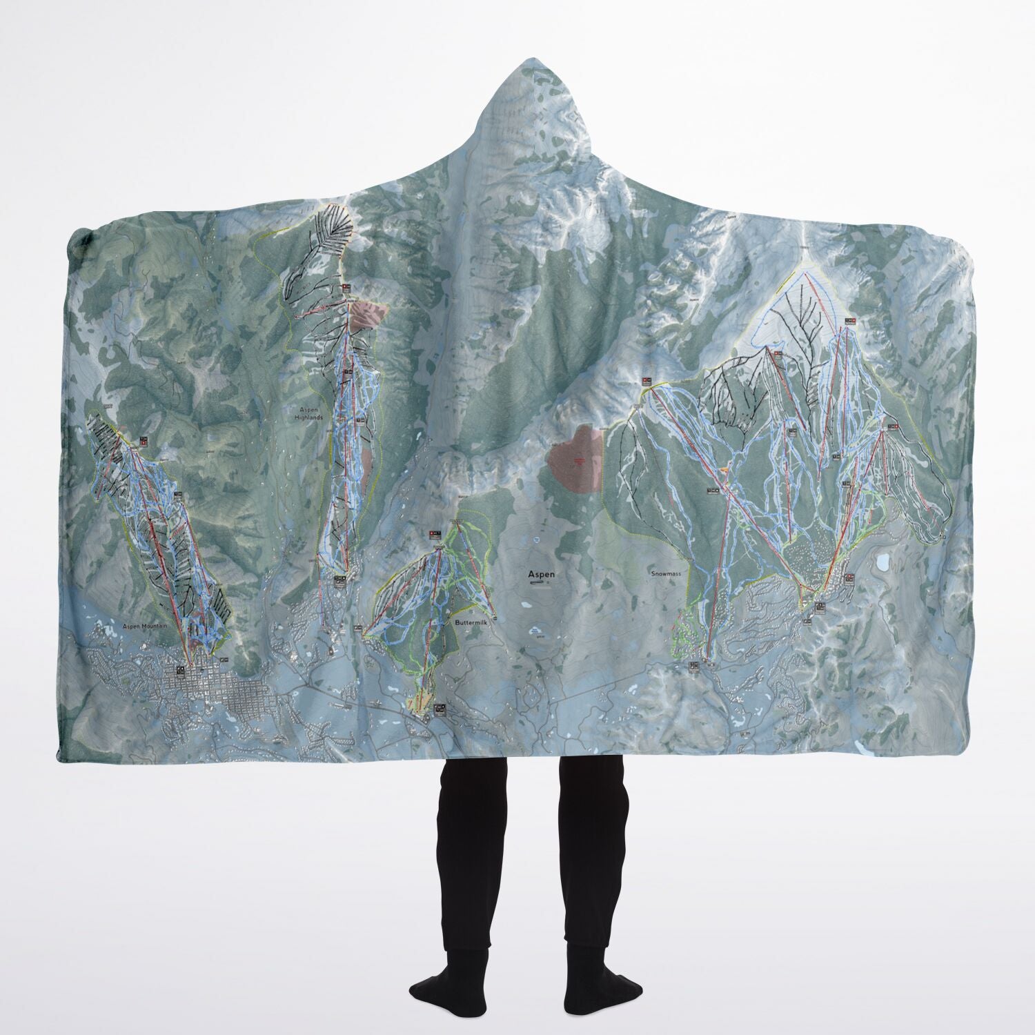 Aspen Snowmass, Colorado Ski Trail Map - Adult Hooded Blanket