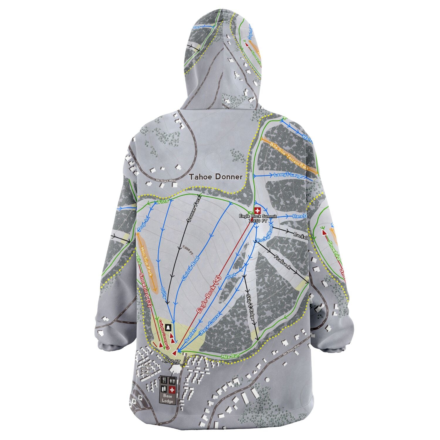 Tahoe Donner, California Ski Trail Map - Snug Hoodie