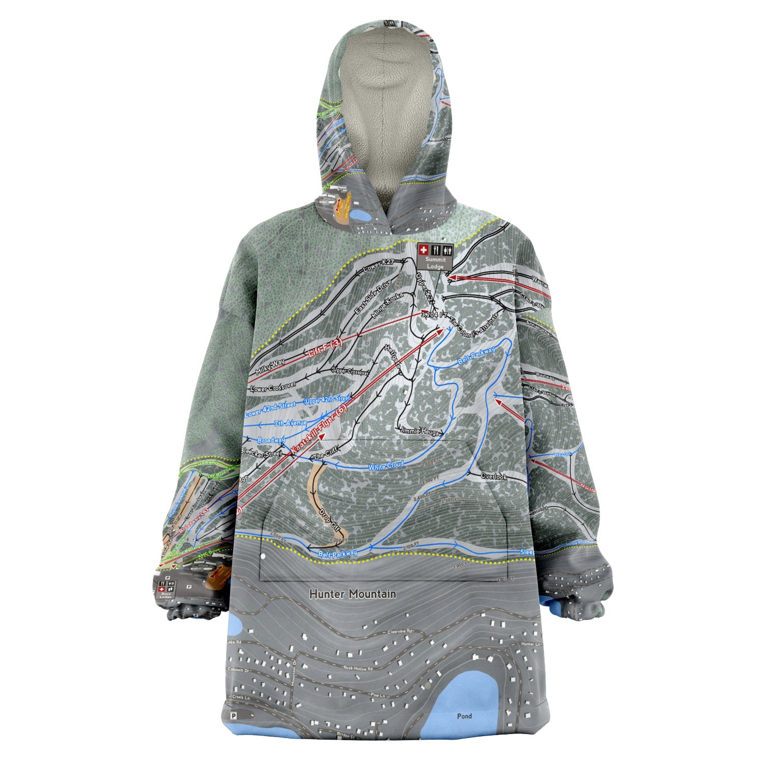 Hunter Mountain, New York Ski Trail Map - Snug Hoodie