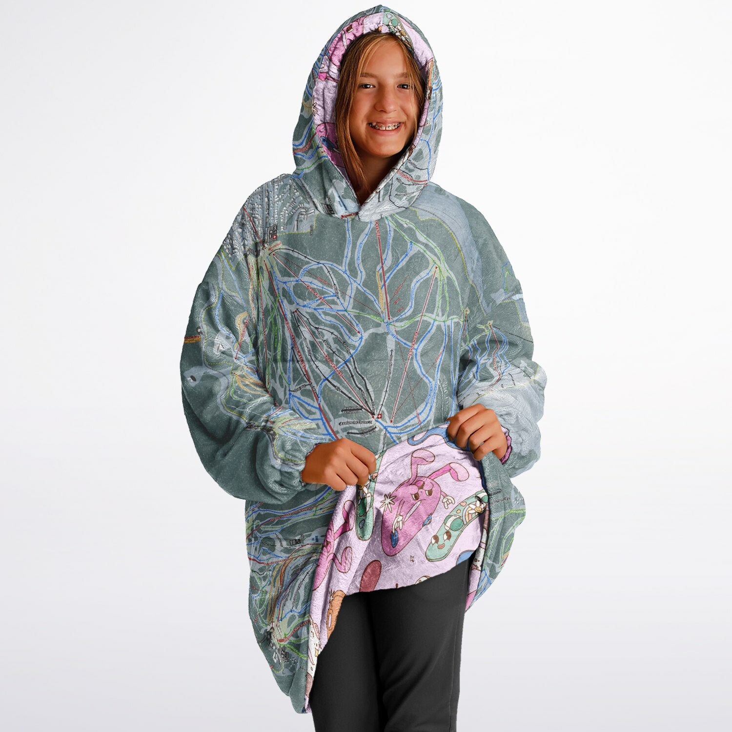 Youth Map Print Reversible Snug Hoodie - AOP