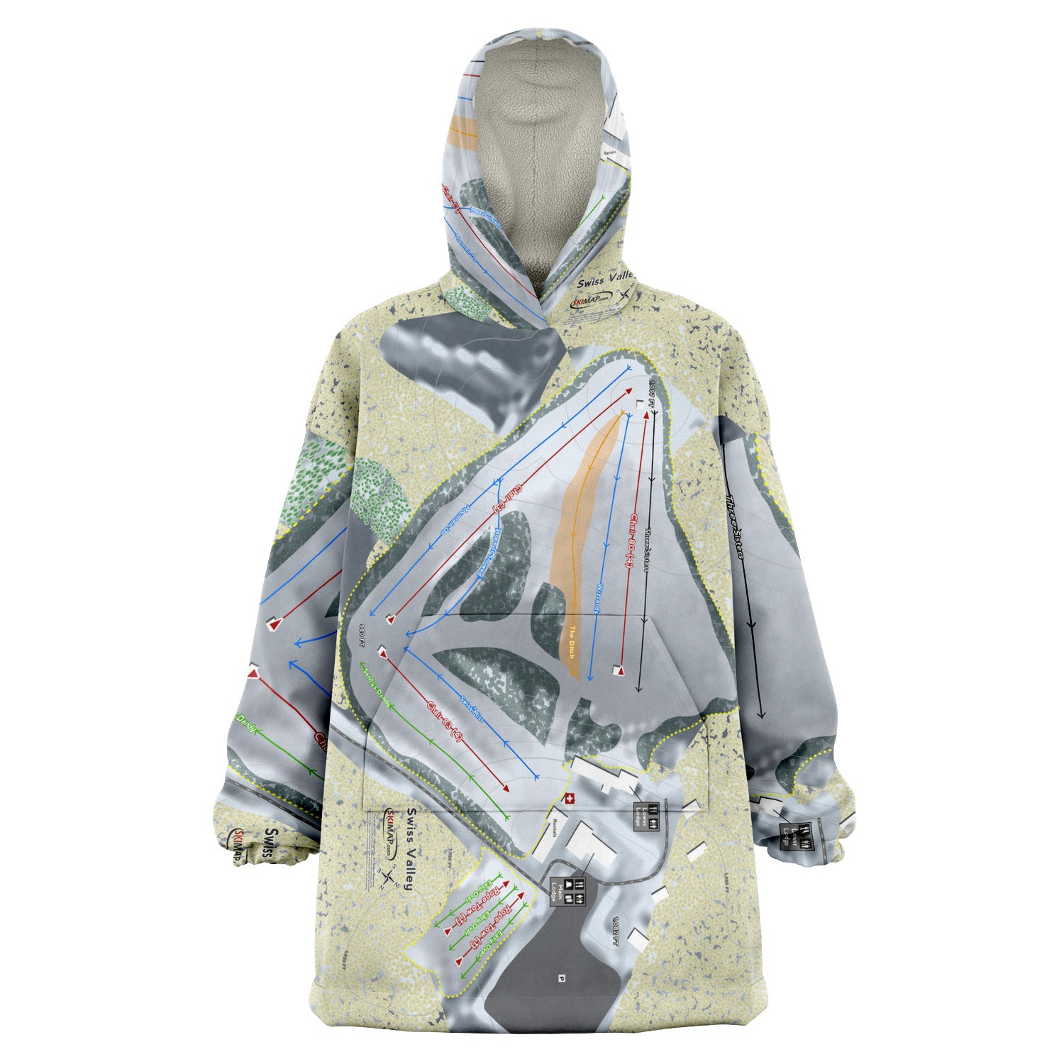 Swiss Valley, Michigan Ski Trail Map Snug Hoodie